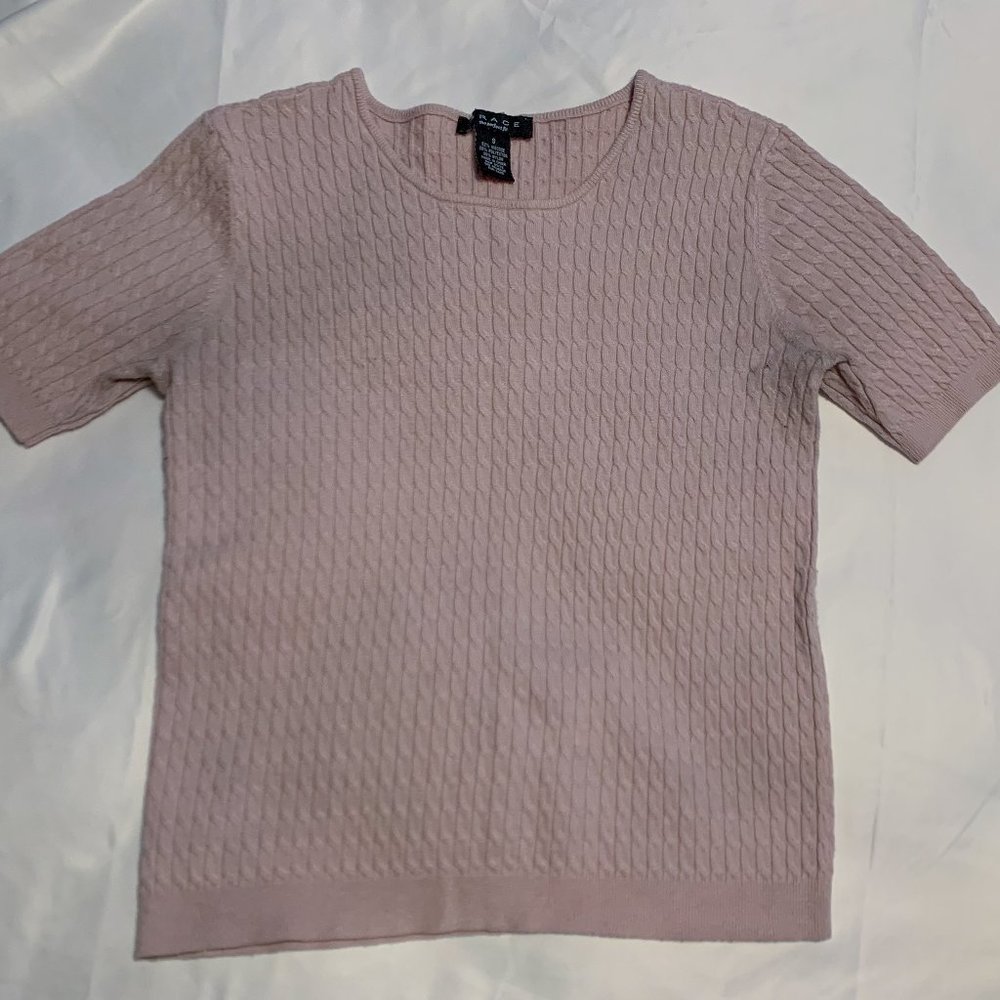 Blush Cable Knit Short Sleeve Sweater